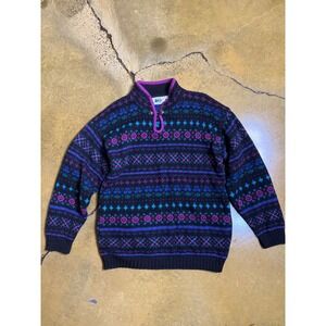 Vintage REI Wool Blend Fair Isle Pullover Sweater,‎ Novelty Button Up, 90s